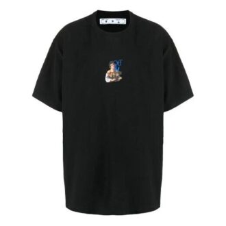 21SS Painting Blue Arrow Cartoon Short Sleeve Loose Fit Black