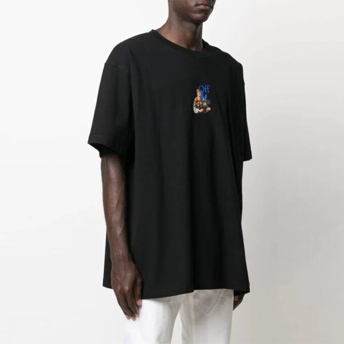 21SS Painting Blue Arrow Cartoon Short Sleeve Loose Fit Black