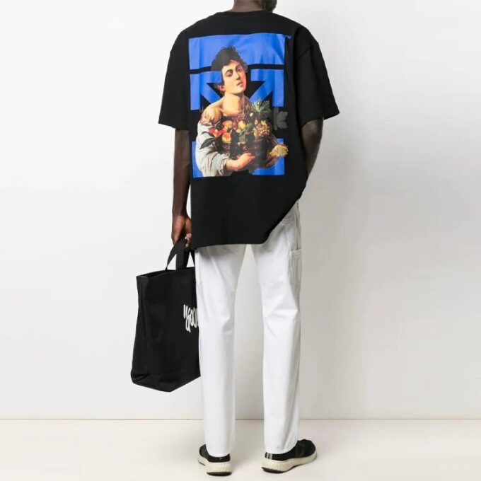 21SS Painting Blue Arrow Cartoon Short Sleeve Loose Fit Black