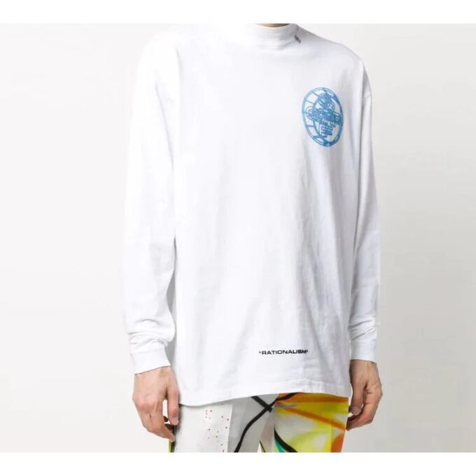 3D Logo Printing Round Neck Long Sleeves Unisex White