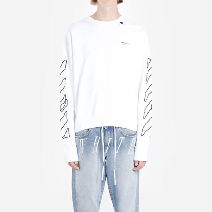 Abstract Arrows Sweatshirt Arrow Long Sleeves Pullover White