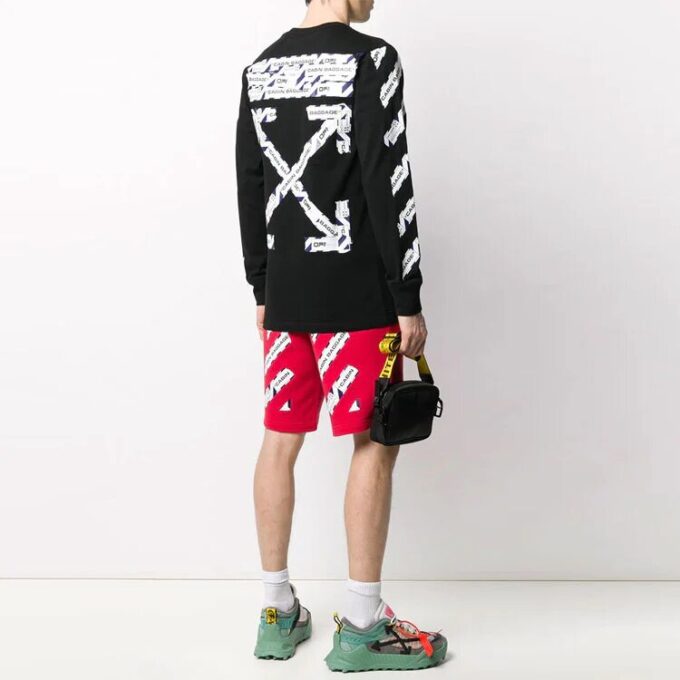 Airport Tape Printing Stripe Round Neck Black