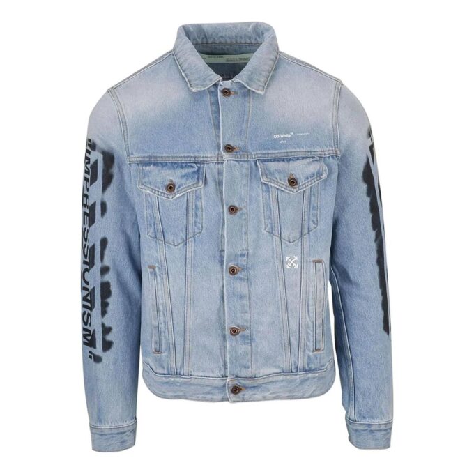 Alphabet Logo Pattern Printing Cotton Washed Denim Jacket Blue