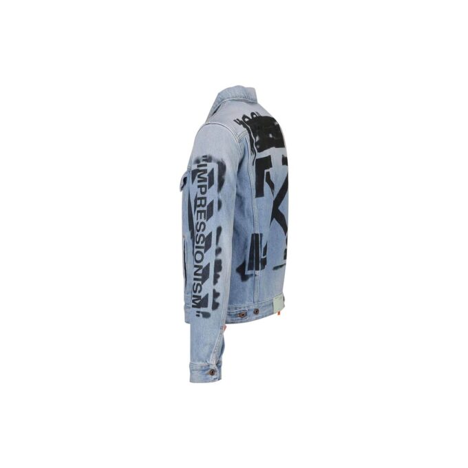 Alphabet Logo Pattern Printing Cotton Washed Denim Jacket Blue