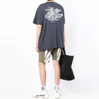 Alphabet Logo Printing Short Sleeve Loose Fit Navy Blue