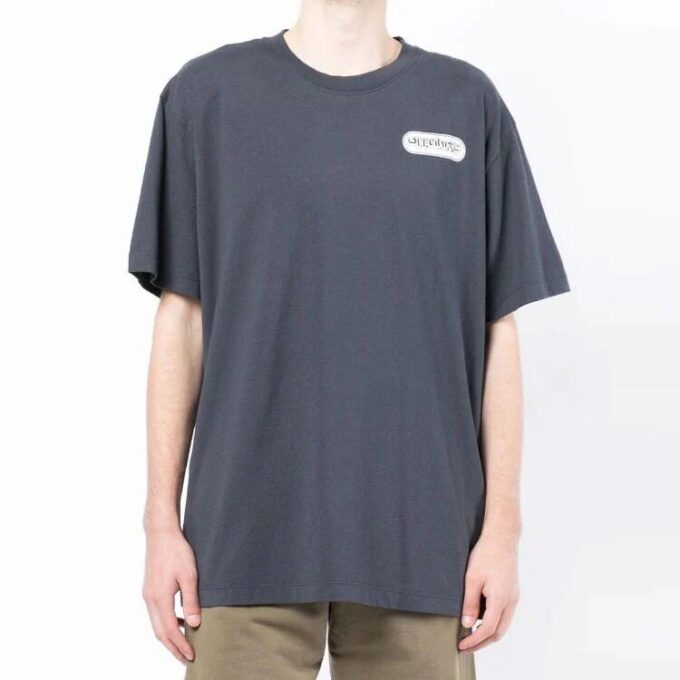 Alphabet Logo Printing Short Sleeve Loose Fit Navy Blue