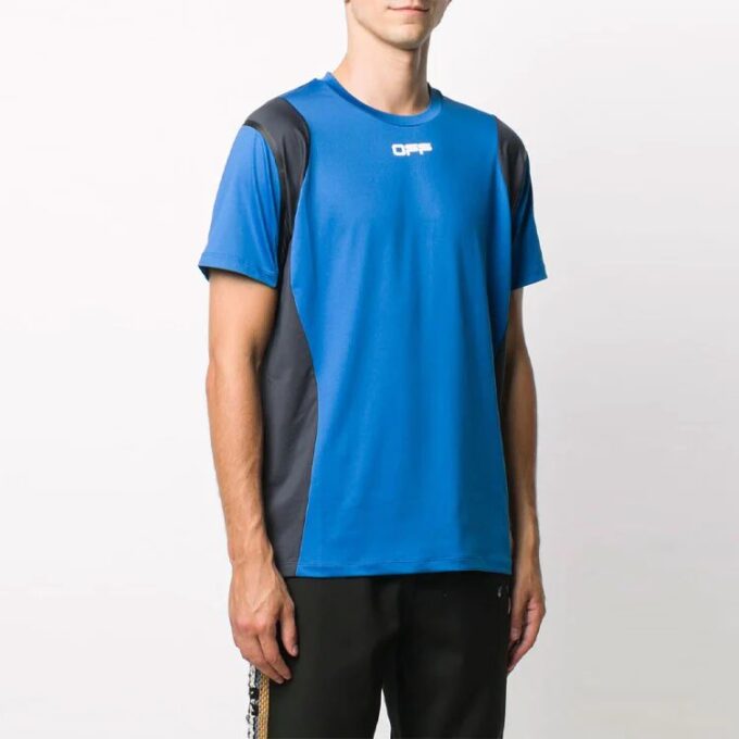Alphabet Pattern Colorblock Round Neck Short Sleeve Blue Gray
