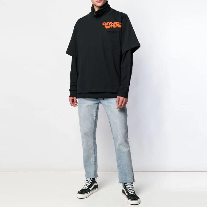 Alphabet Pattern Printing Zipper lapel Long Sleeves Black