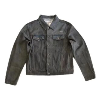 Alphabet Patterned Turn Down Collar Denim Jacket “Grey”