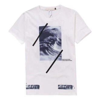 Alphabet Waves Printing Round Neck Casual Short Sleeve White T-Shirt