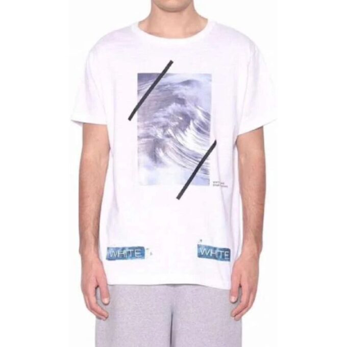 Alphabet Waves Printing Round Neck Casual Short Sleeve White T-Shirt