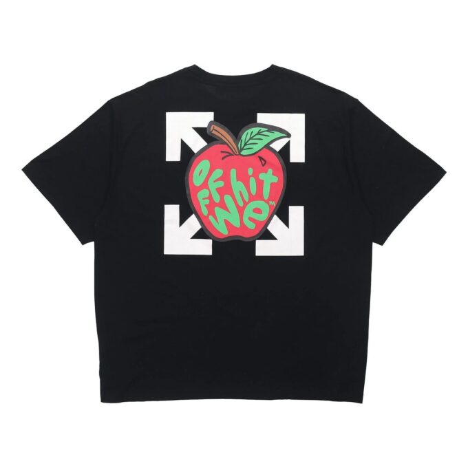 Apple Printing Arrow Short Sleeve Loose Fit Black