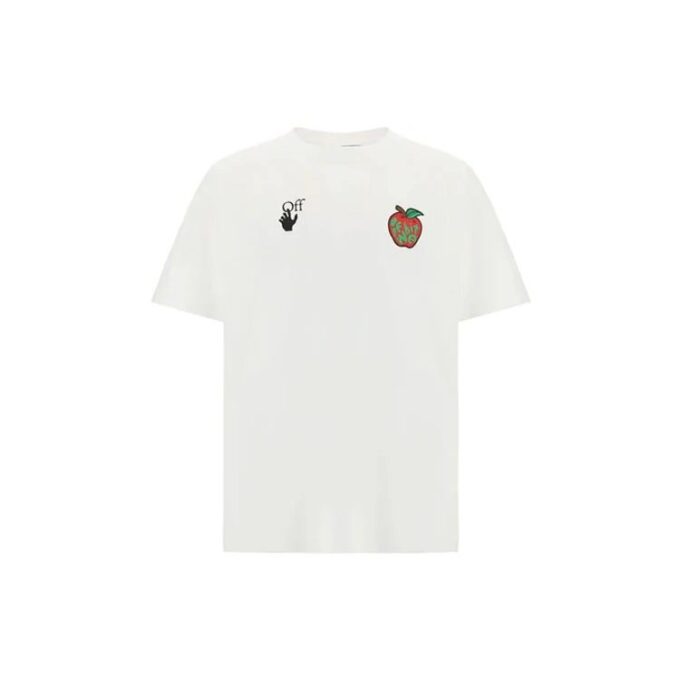 Apple Printing Short Sleeves Relaxed Fit Mens White