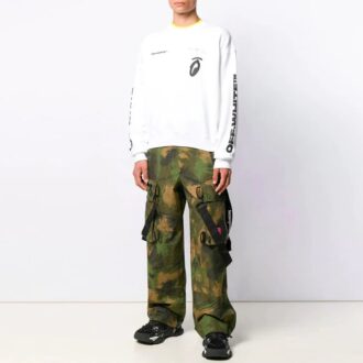 Arrow Pattern Round Neck Pullover White
