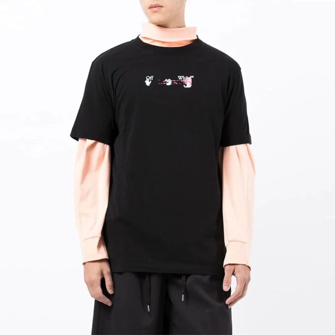 Arrow Pattern Round Neck Tee “Black White Pink”