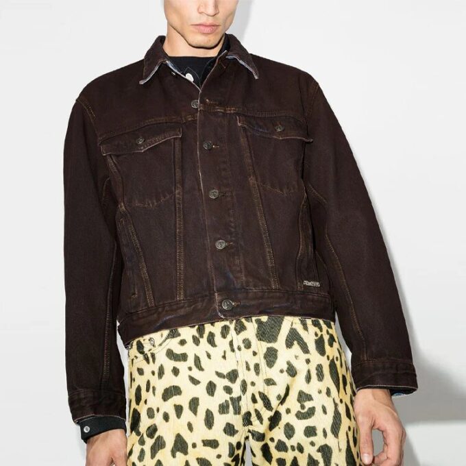 Arrow-print Denim Jacket Arrow Long-sleeve Jean Jacket Men’ s Dark Blue