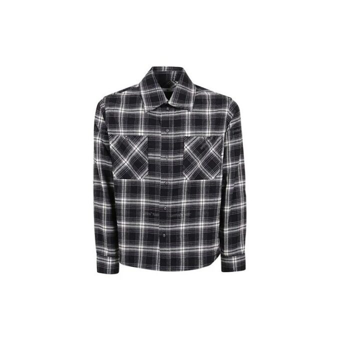Arrow Printing Plaid Long Sleeves Shirt Black