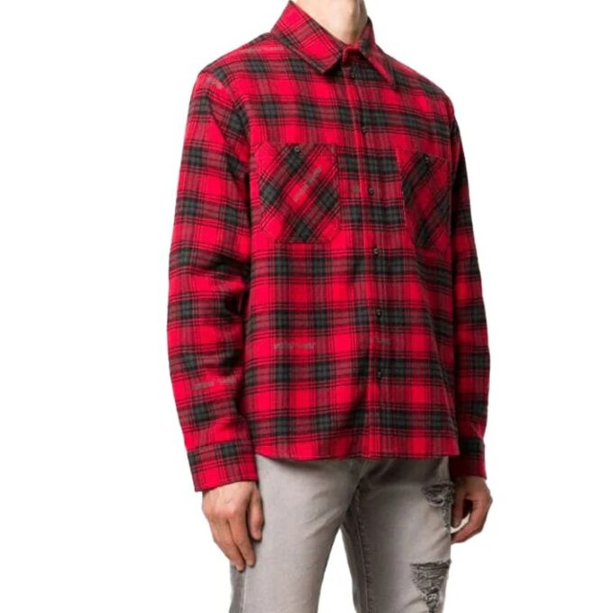 Arrow Printing Plaid Long Sleeves Shirt Red