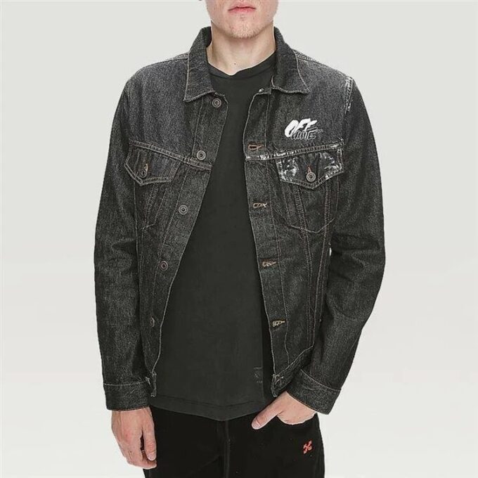 Arrows Slim Denim Jacket Embroidered Logo Printing Black