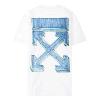 Back Arrow Pattern Printing Round Neck Short Sleeve Loose Fit White