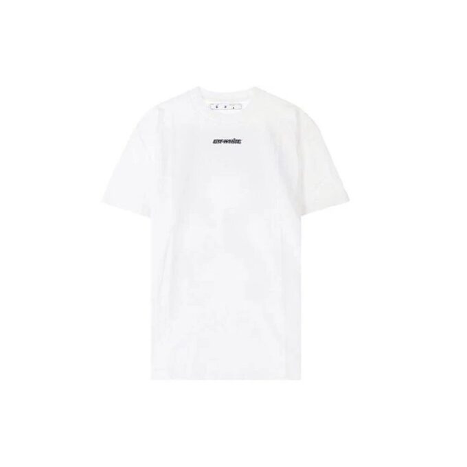 Back Arrow Pattern Printing Round Neck Short Sleeve Loose Fit White