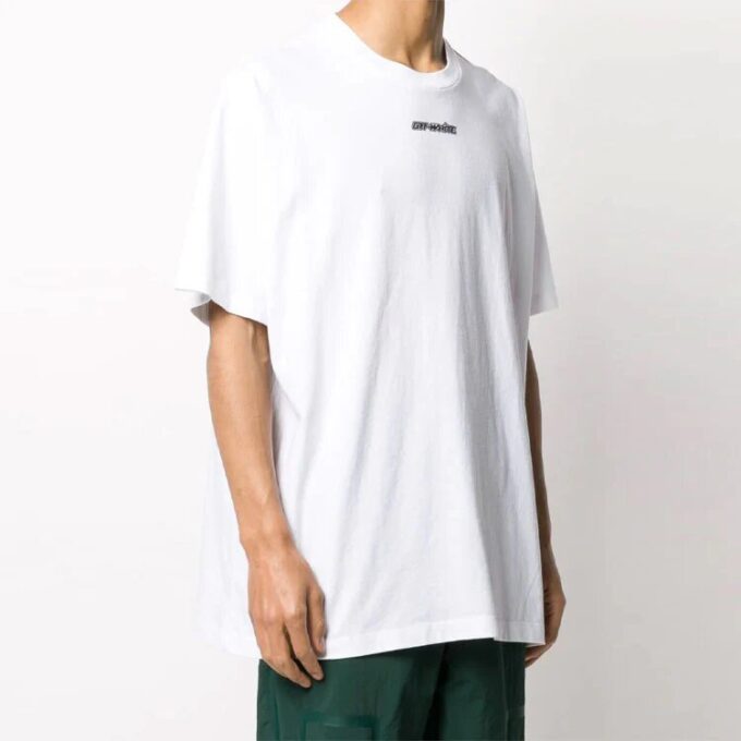 Back Arrow Pattern Printing Round Neck Short Sleeve Loose Fit White