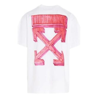 Back Arrow Printing Pattern Round Neck Short Sleeve Loose Fit White