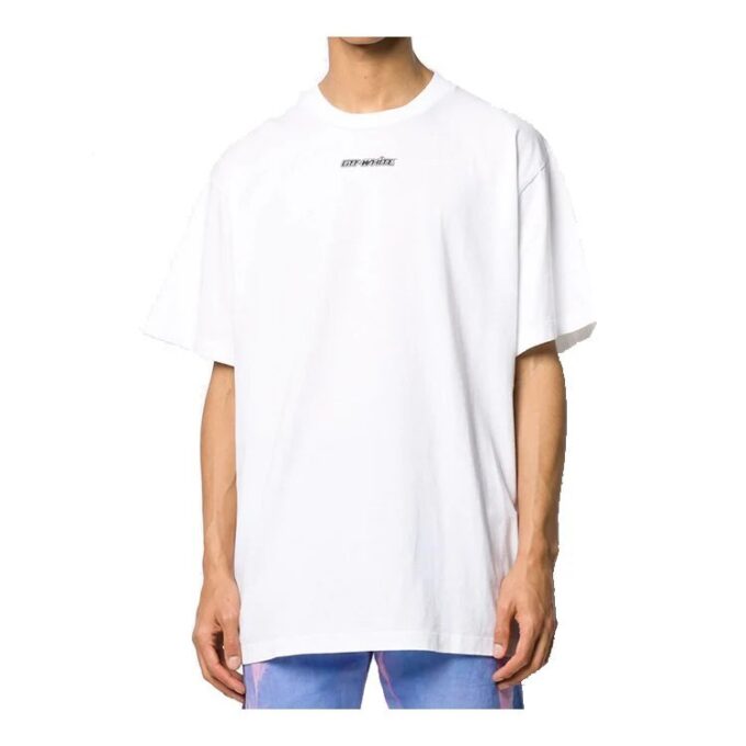 Back Arrow Printing Pattern Round Neck Short Sleeve Loose Fit White