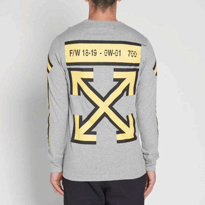 Back Arrows Sketch Mens Long Sleeve “Grey Yellow”