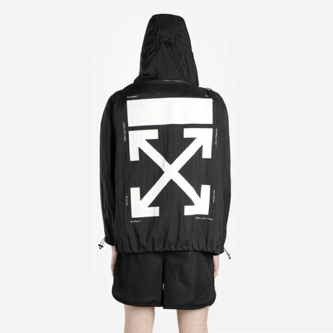Back Logo Printing Hooded Jacket Black