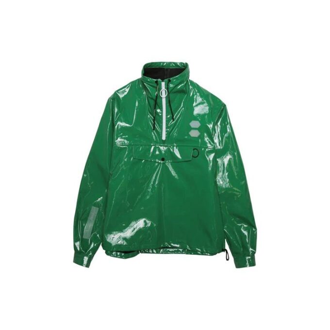 Back Printing Half Zipper Stand Collar Loose Fit Green