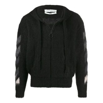 Back Printing hooded Knit Jacket Black