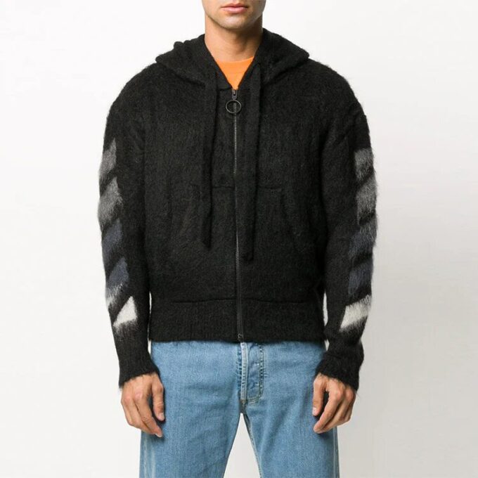 Back Printing hooded Knit Jacket Black