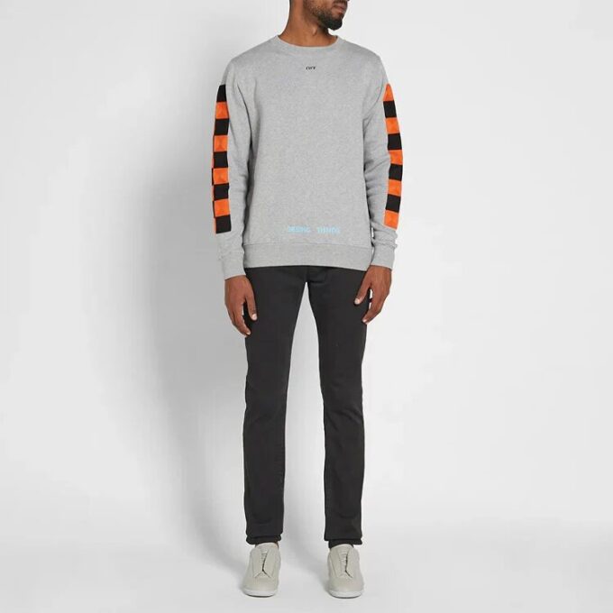 Back Printing Plaid Round Neck Pullover Version Gray