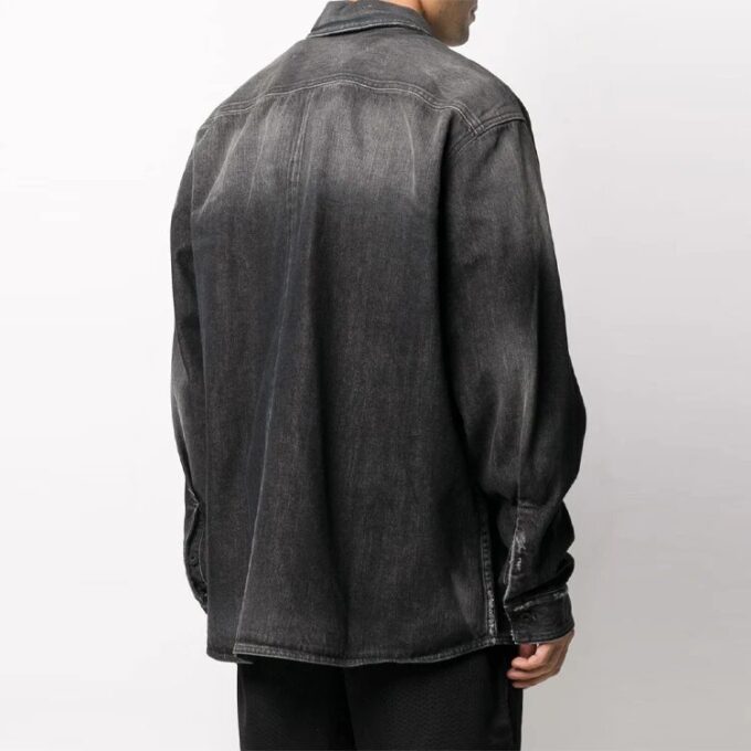 Big Pocket Long Sleeves Denim Jacket Loose Fit Gray