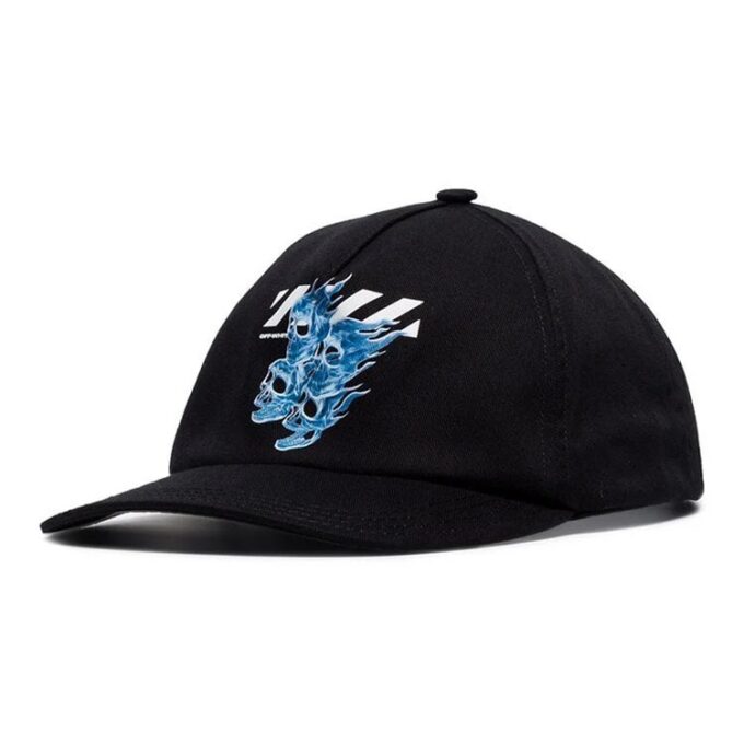 Black/Blue Flame Skull Applique Hat Men’ s Black