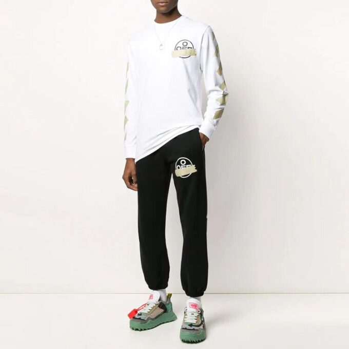 Black Gold Rubber Strap Stripe Sports Pants Black
