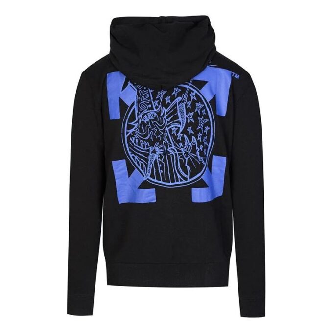 Blue Pattern Hooded Jacket Black