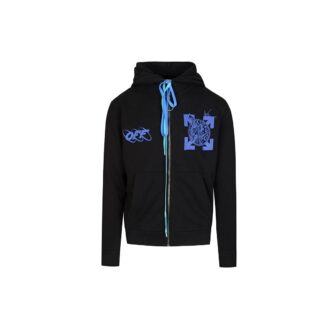 Blue Pattern Hooded Jacket Black