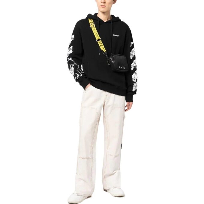 Bricks Arrows-Motif Drawstring Hoodie