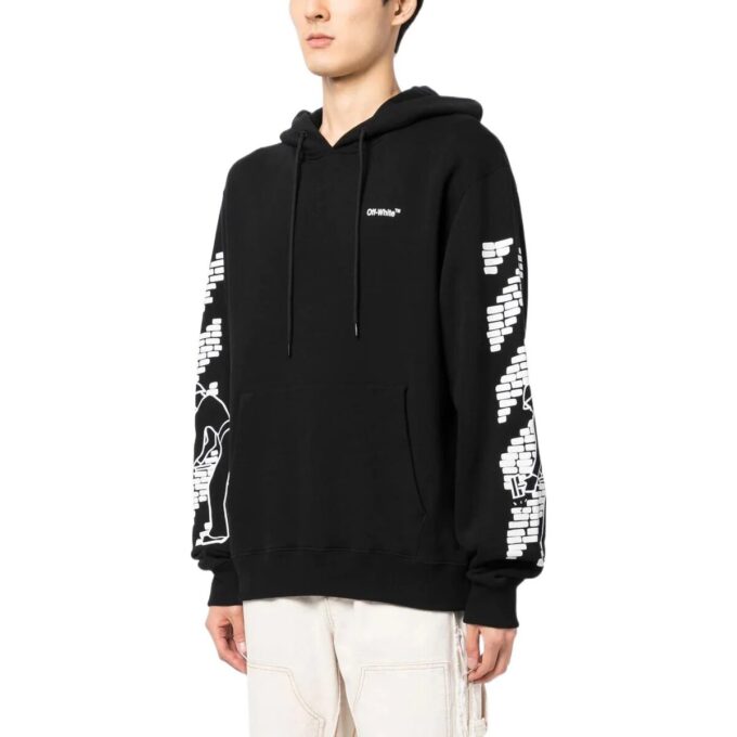 Bricks Arrows-Motif Drawstring Hoodie