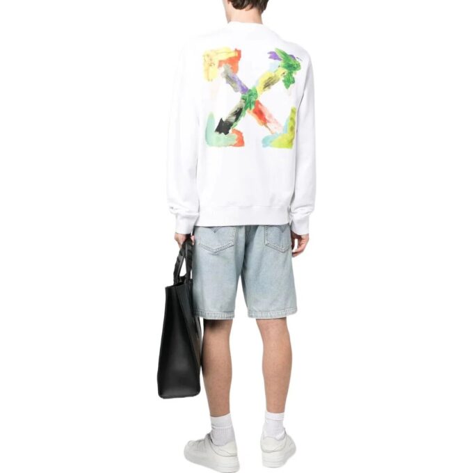 Brush Arrow Slim Crew Neck Sweatshirt “White”
