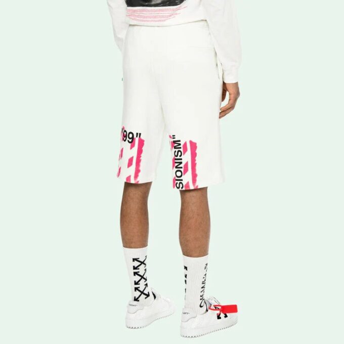 c/o virgil abloh For Men’ s White Diag Stencil Sweatshorts White/Pink