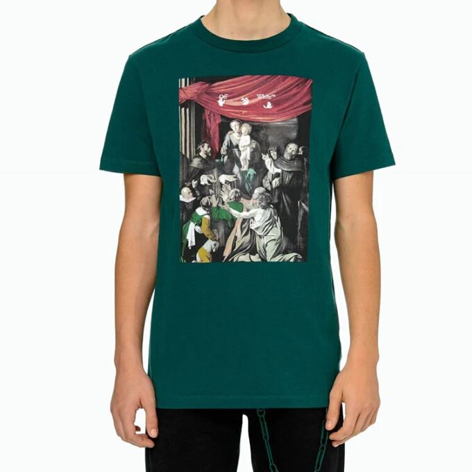 Caravaggio Painting Pattern Short Sleeve Loose Fit Green