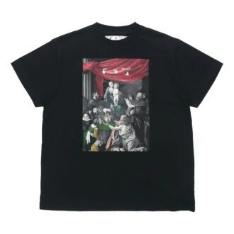 Caravaggio Painting Pattern Solid Color Short Sleeve Loose Fit Black
