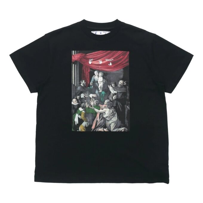 Caravaggio Painting Pattern Solid Color Short Sleeve Loose Fit Black