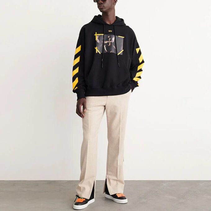 Caravaggio-Print Cotton Hoodie “Black Yellow”