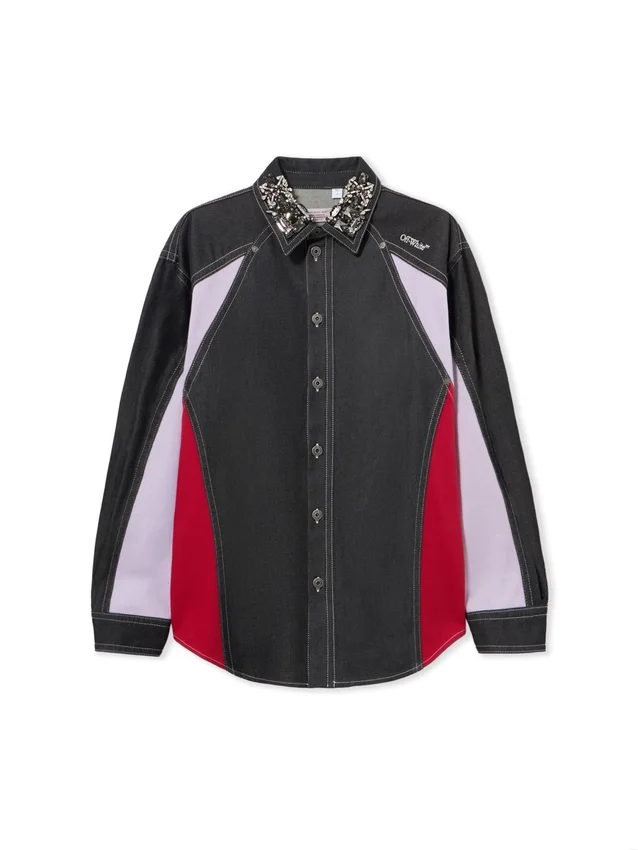 Color Block Denim Crystal Overshirt Color Block Denim Crystal Overshirt