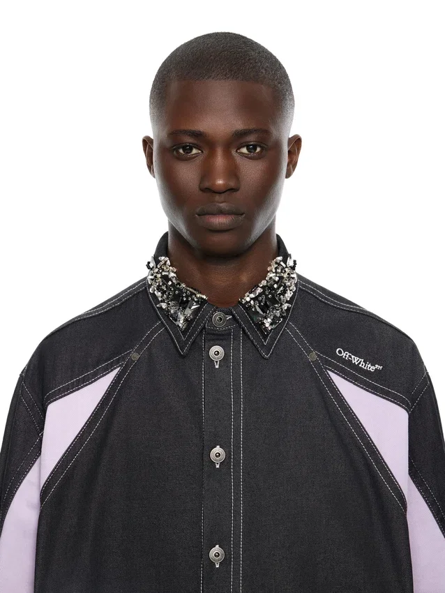 Color Block Denim Crystal Overshirt Color Block Denim Crystal Overshirt