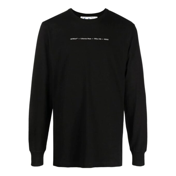 Cotton Arrow Logo Printing Round Neck Long Sleeves Black